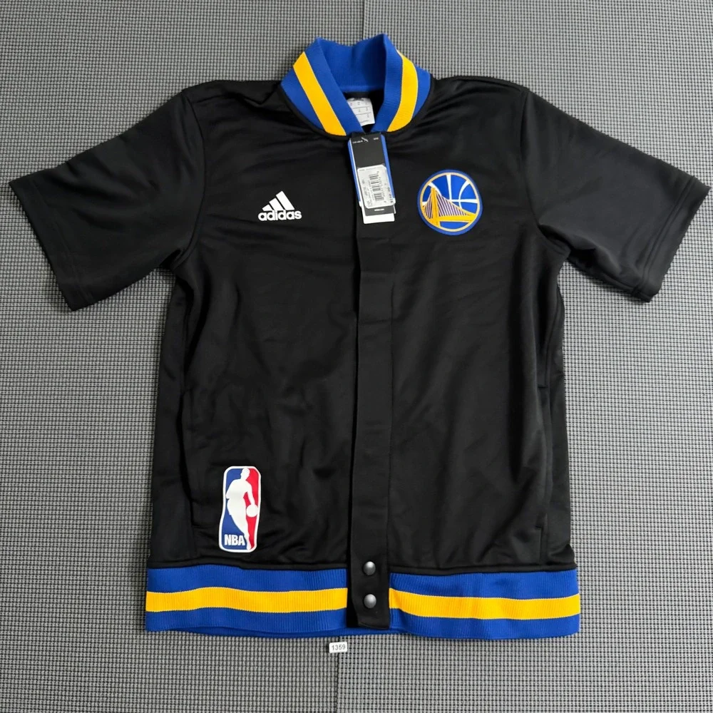 Adidas Warriors Short Sleeve Snap Warmup Jacket Black Mens Medium NWT